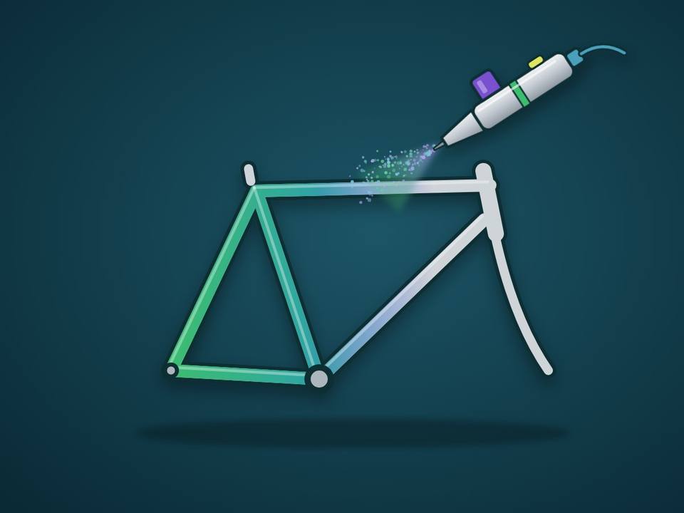 Aerógrafo pintando un cuadro de bicicleta con efecto camaleón
