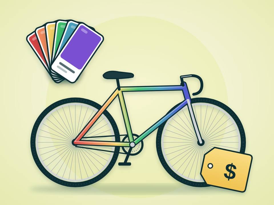 Bicicleta con paleta de colores y etiqueta de precio
